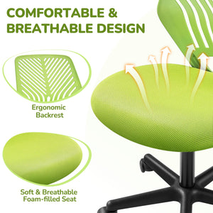 Kids Cute Desk Chair Armless Small Computer Chair with Lumbar Support for Teens Low-Back Bedroom School, Green