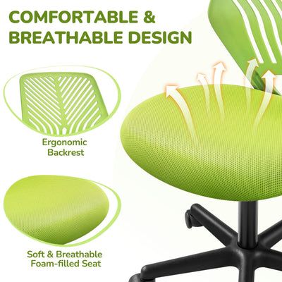 Kids Cute Desk Chair Armless Small Computer Chair with Lumbar Support for Teens Low-Back Bedroom School, Green