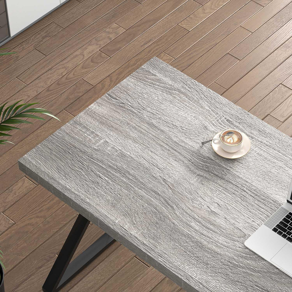 Modern Desk, Rustic Wood and Metal Computer Desk for Home Office, Simple Study Writing Gaming Table for Bedroom Living Room, Light Grey, 53 Inch