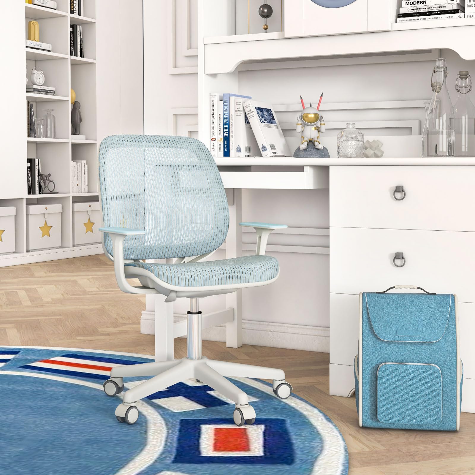 Kids Desk Chair, Height Adjustable Children Study Computer Chair with Armrests, Sit-Brake Casters, Swivel Mesh Task Chair for Boys Girls Teens Students, Kids Chair for Home, Office, School