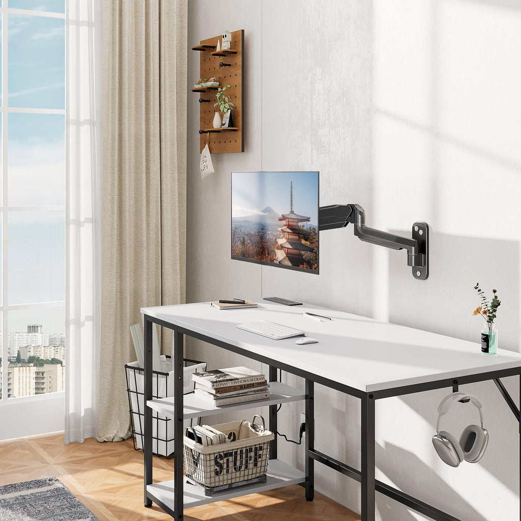 Single Monitor Wall Mount for 13 to 32 Inch Computer Screens, Height Adjustable Wall Mount Monitor Arm Holds Up to 19.8lbs, Full Motion Wall Bracket, VESA Mount 75x75, 100x100, Black