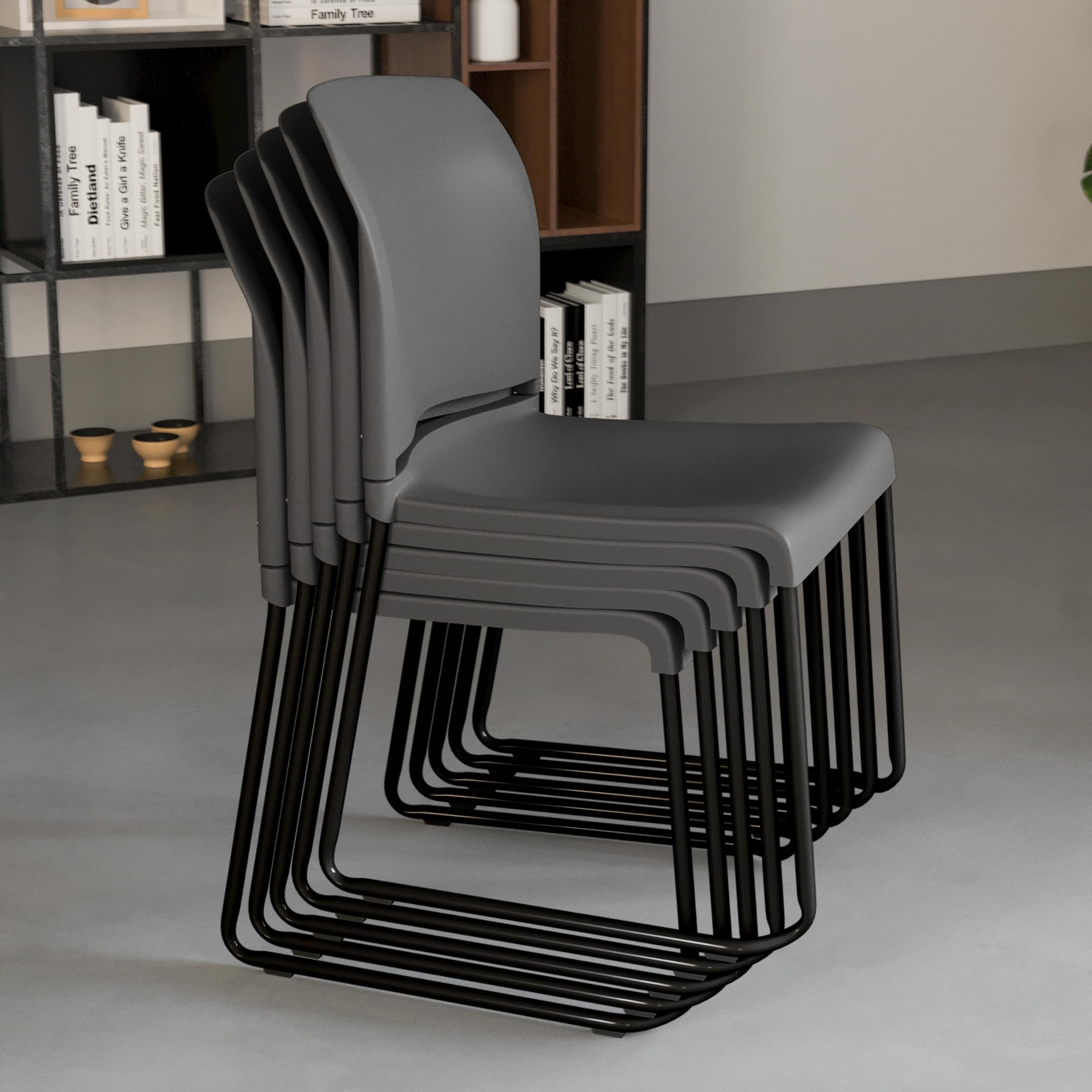 HERCULES Series 880 lb. Capacity Gray Full Back Contoured Stack Chair with Black Powder Coated Sled Base