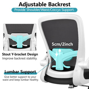 Office Chair, Ergonomic Desk Chair Breathable Mesh Chairs Adjustable High Back Lumbar Support Flip-up Armrests, Executive Rolling Swivel Comfy Computer Chairs Home Office White