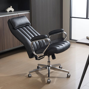 Executive Office Chair, Modern Leather Chair with Headrest & Lumbar Support, High Back Ergonomic Chair with Padded Armrests & Seat, Height Adjustable Swivel Rolling Chair for Home Office.