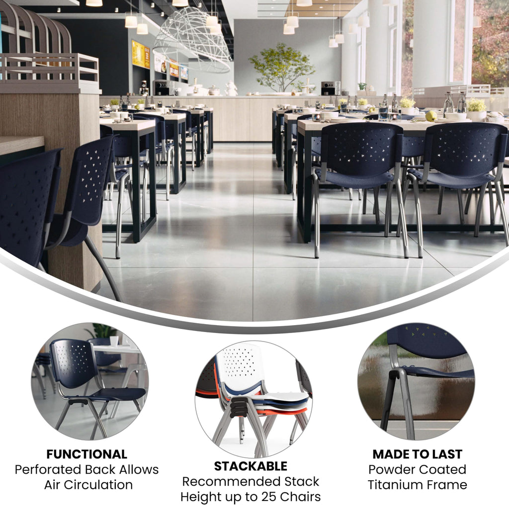 HERCULES Series 880 lb. Capacity Navy Plastic Stack Chair with Titanium Gray Powder Coated Frame