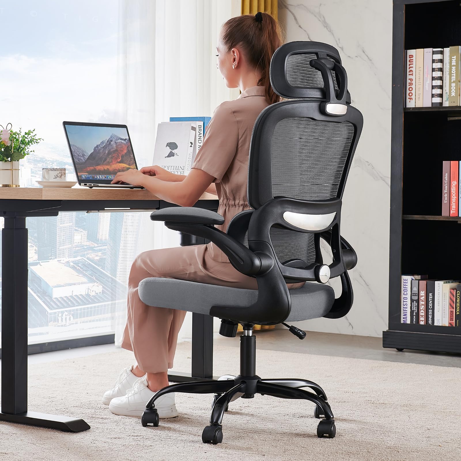 Office Chair Ergonomic Desk Chair, 330 LBS Home Mesh Office Desk Chairs with Wheels, Comfortable Gaming Chairs (Dark Grey)