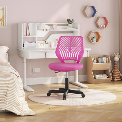 Students Cute Desk Chair Low-Back Armless Study Chair w/Lumbar Support Adjustable Swivel Chair in Home Bedroom School, Rose Red