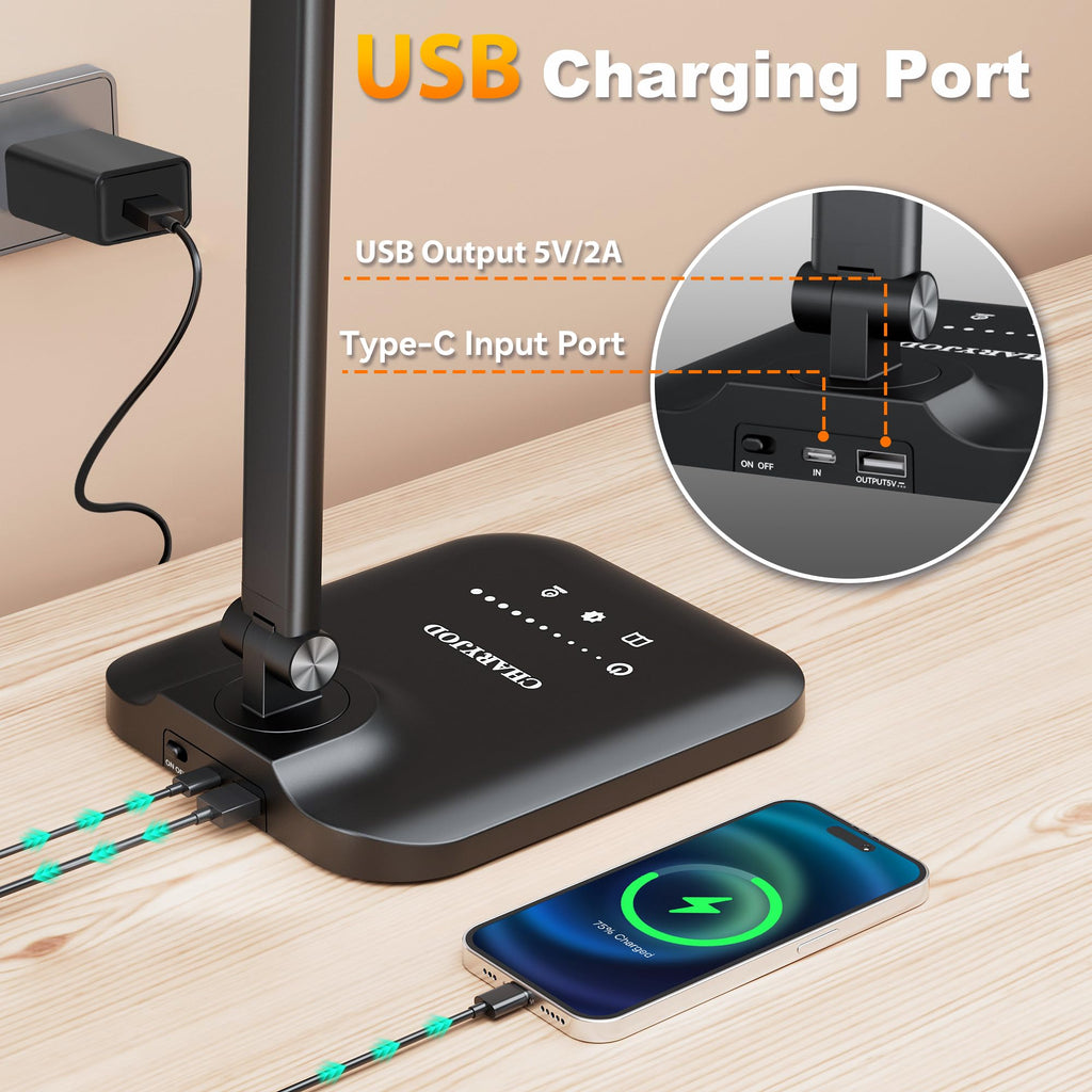 LED Desk Lamp for Office Home, Height Adjustable Architect Desk Light with USB Adapter, Stepless Dimming Desk Lamp Light for Reading, Study, Workbench