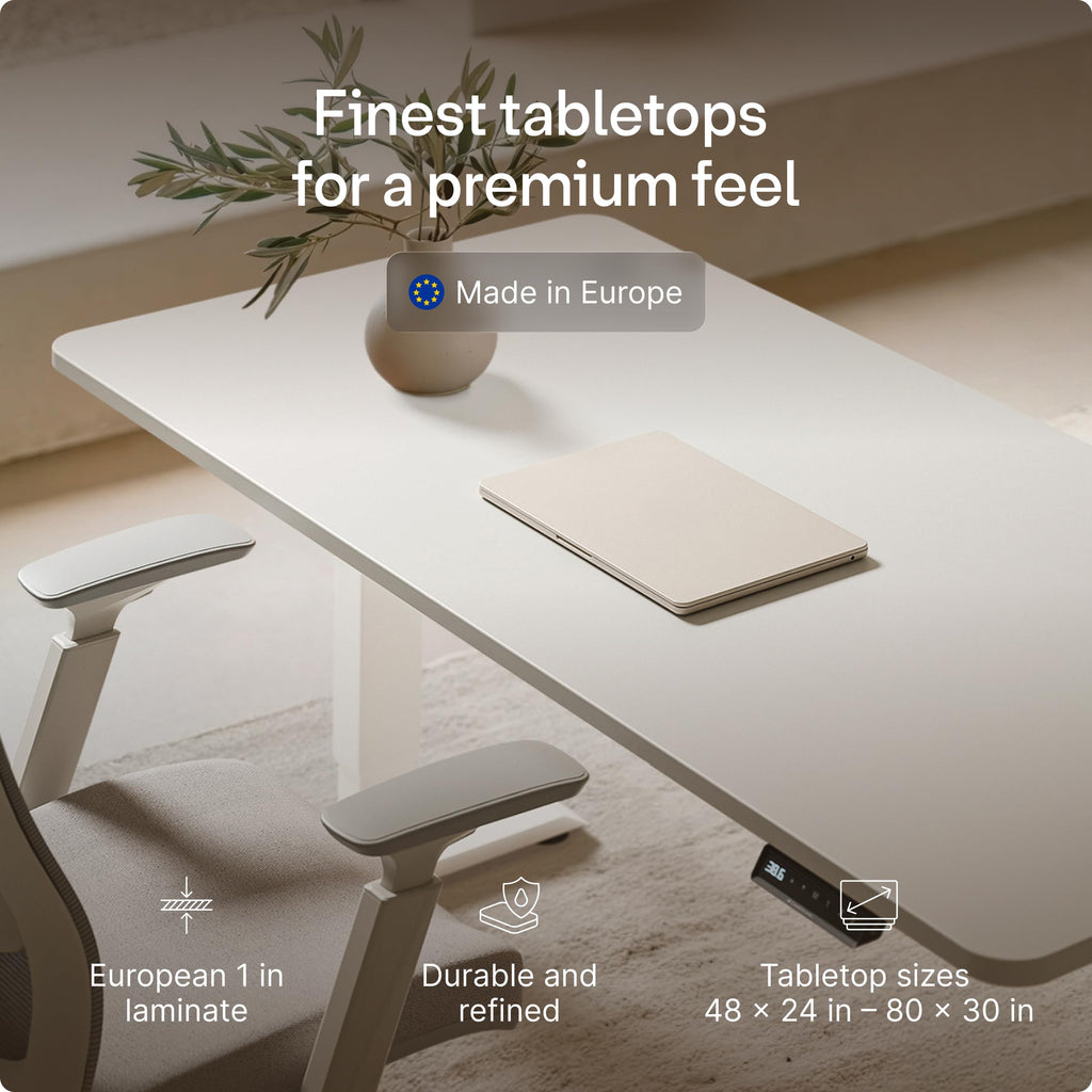 HomePro Standing Desk 54x28 — Made in Europe, Ergonomic Sit Stand Home Office Desk, Electric Height Adjustable, Dual Motor, USB & USB-C Charging, Wobble-Free, Touchscreen, 3 Memory Presets