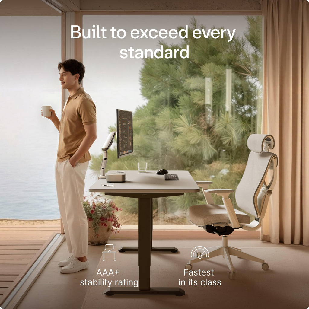 HomePro Standing Desk 70x30 — Made in Europe, Ergonomic Sit Stand Home Office Desk, Electric Height Adjustable, Dual Motor, USB & USB-C Charging, Wobble-Free, Touchscreen, 3 Memory Presets
