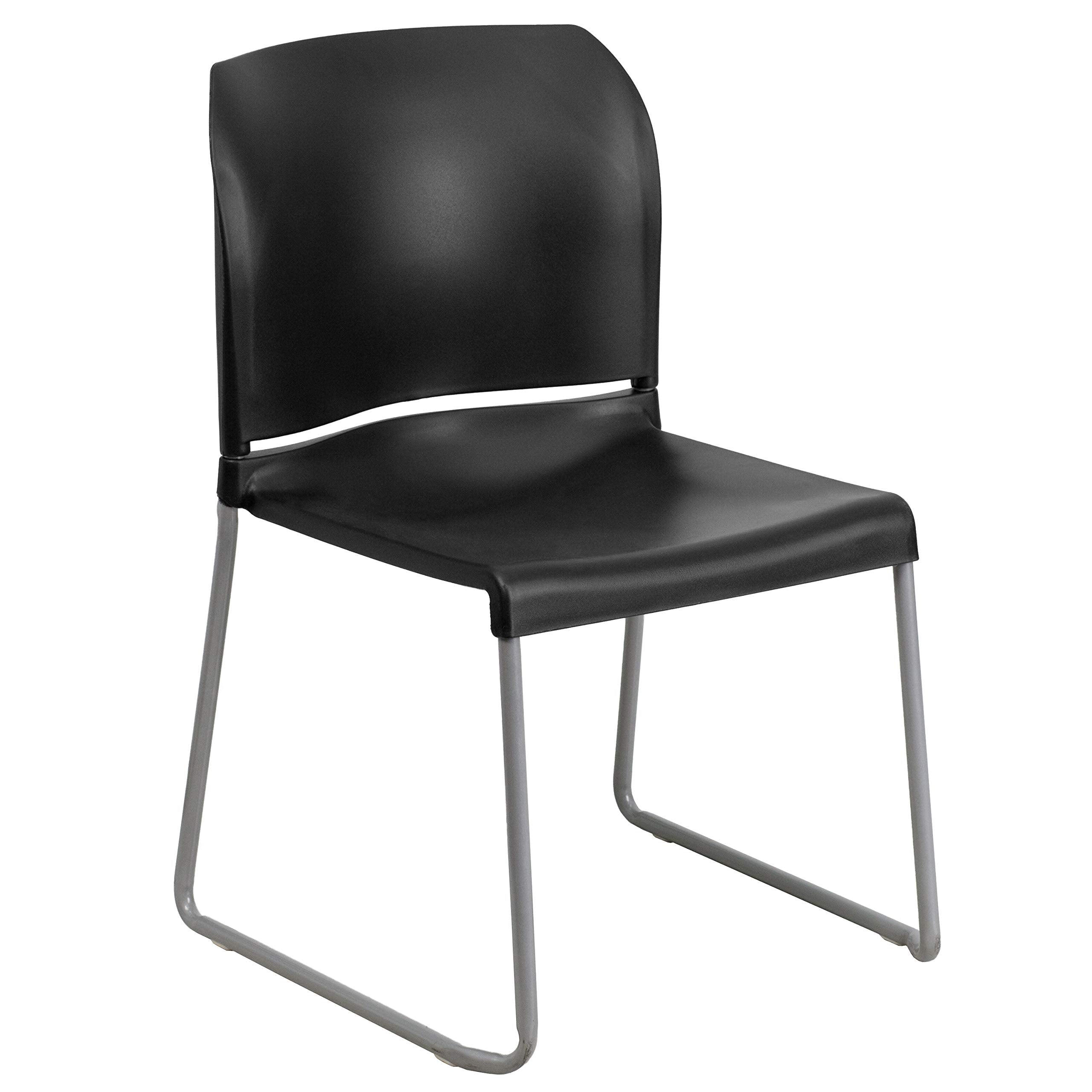 Set of 5, Black, Hercules Series Contoured Stacking Chairs for Waiting Rooms and Offices, Ergonomic Lobby Chairs with Curved Back