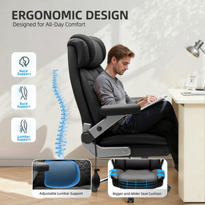 Office Chair Big and Tall, Desk Computer Chair for Heavy People, Oversized Executive Gaming Chair, Extra Wide 500LBS Ergonomic Comfy Office Chair with Adjustable Lumbar Support & 5D Flip Arms