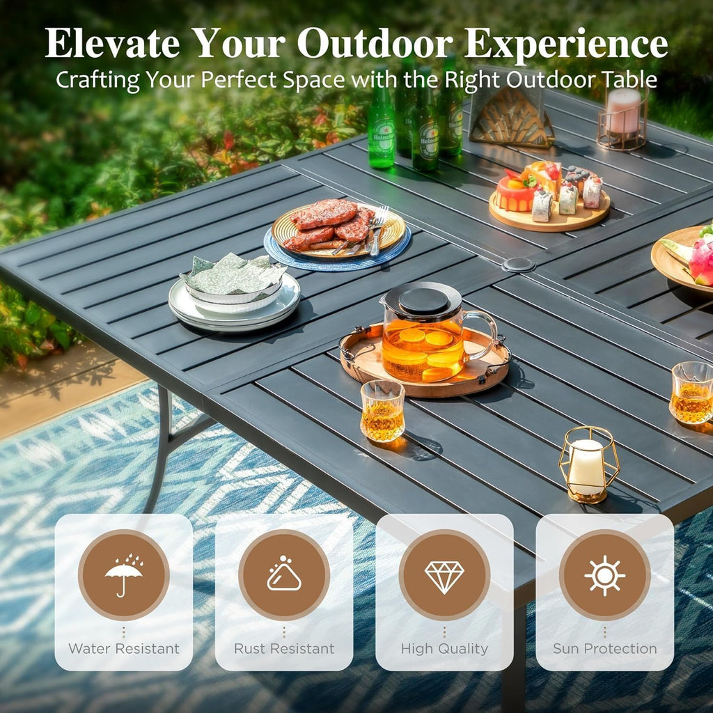 9 Pieces Patio Table and Chairs Set, Outdoor Dining Set for 8, 8 x Rattan Patio Chairs and 1 x 60 Square Metal Dining Table, Outdoor Rattan Dining Table Set for Lawn Garden Backyard