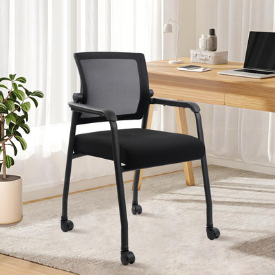 Waiting Room Chairs with Wheels, Adjustable Mesh Backrest, Desk Chair with Ergonomic Lumbar Support and Thickened Seats Cushion, 4 Pack Black