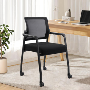 Waiting Room Chairs with Wheels, Adjustable Mesh Backrest, Desk Chair with Ergonomic Lumbar Support and Thickened Seats Cushion, 8 Pack Black