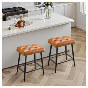 Counter Height Bar Stools Set of 2, 24 Inch Bar Stools for Kitchen Island, Farmhouse Bar Stool for Counter, Modern Kitchen Stools with Sturdy Metal Base and Thickened Cushion, Brown