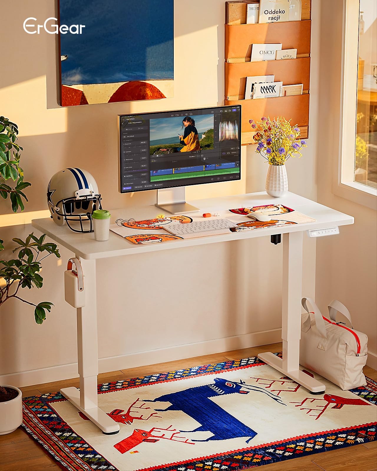 Height Adjustable Electric Standing Desk, 48 x 24 Inches Sit Stand up Desk, Memory Computer Home Office Desk, White