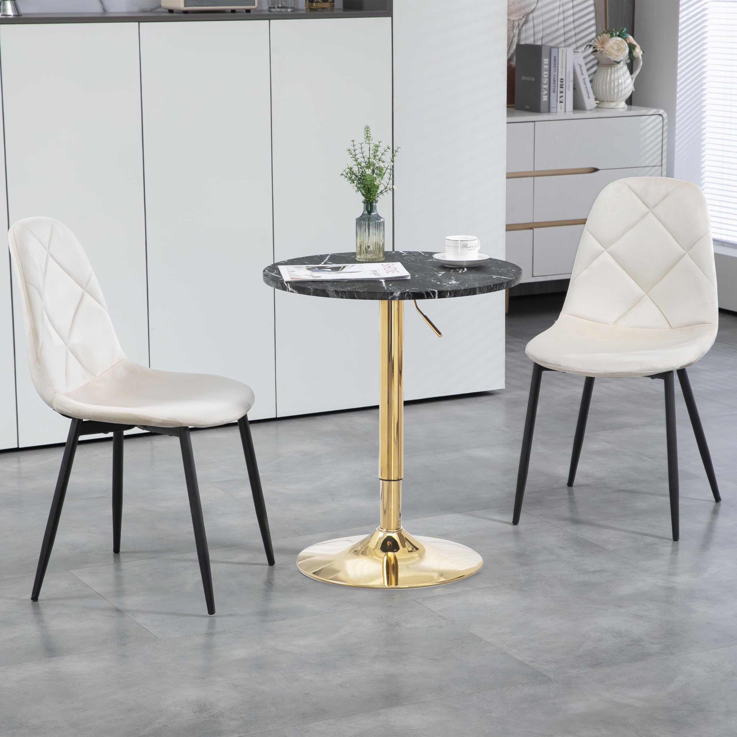 24" Round Cocktail Bar Table with Metal Base, Tall Bistro Pub Table, Adjustable 27.9"-35.4" Counter Bar Height for Kitchen, Dining Room, Living Room, Easy Assembly, Black&Gold