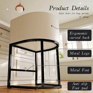 Modern Counter Height Bar Stools,Bar Stools Set of 4,PU Leather Upholstered Barrel Barstools with Backs,26'' Kitchen Island Chairs,Metal Black Frames,Beige White Leather