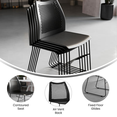 Set of 5 Black, Hercules Series Contoured Lobby Chairs with Air-Vent Honeycomb Backs, Ergonomic Stacking Chairs for Offices