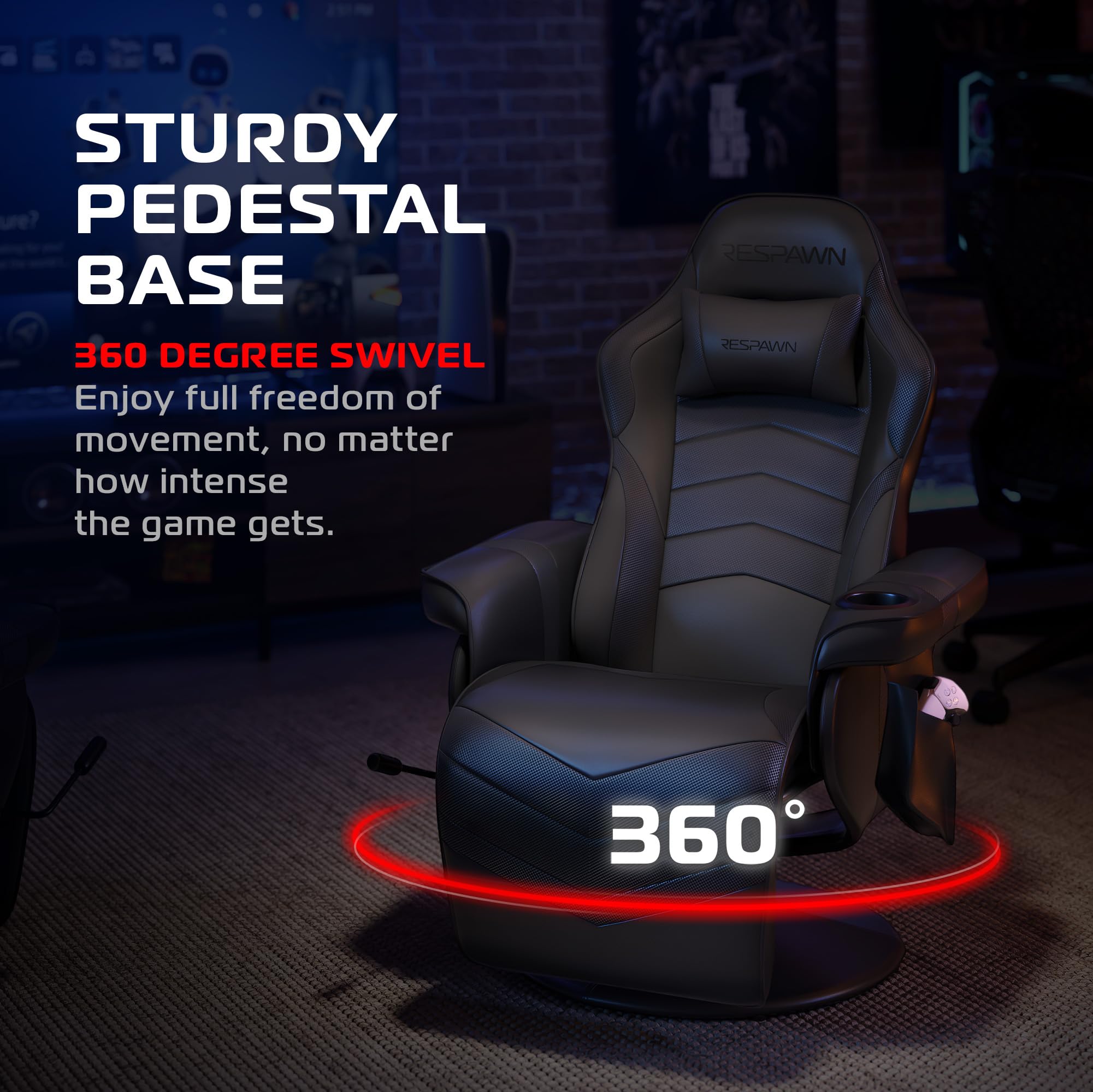 900 Console Gaming Recliner with Footrest and Lumbar Support - Comfortable Ergonomic Gaming Chair with Headrest, No Wheels, Reclining, Heavy Duty, Racing Style Video Game Chairs - Black