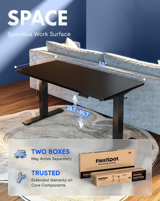EN1 One-Piece Standing Desk, Electric Adjustable with 4 Memory Presets, 176 LBS Capacity, Stable & Quiet, Seamless Desktop for Home Office & Dual Monitors, 55