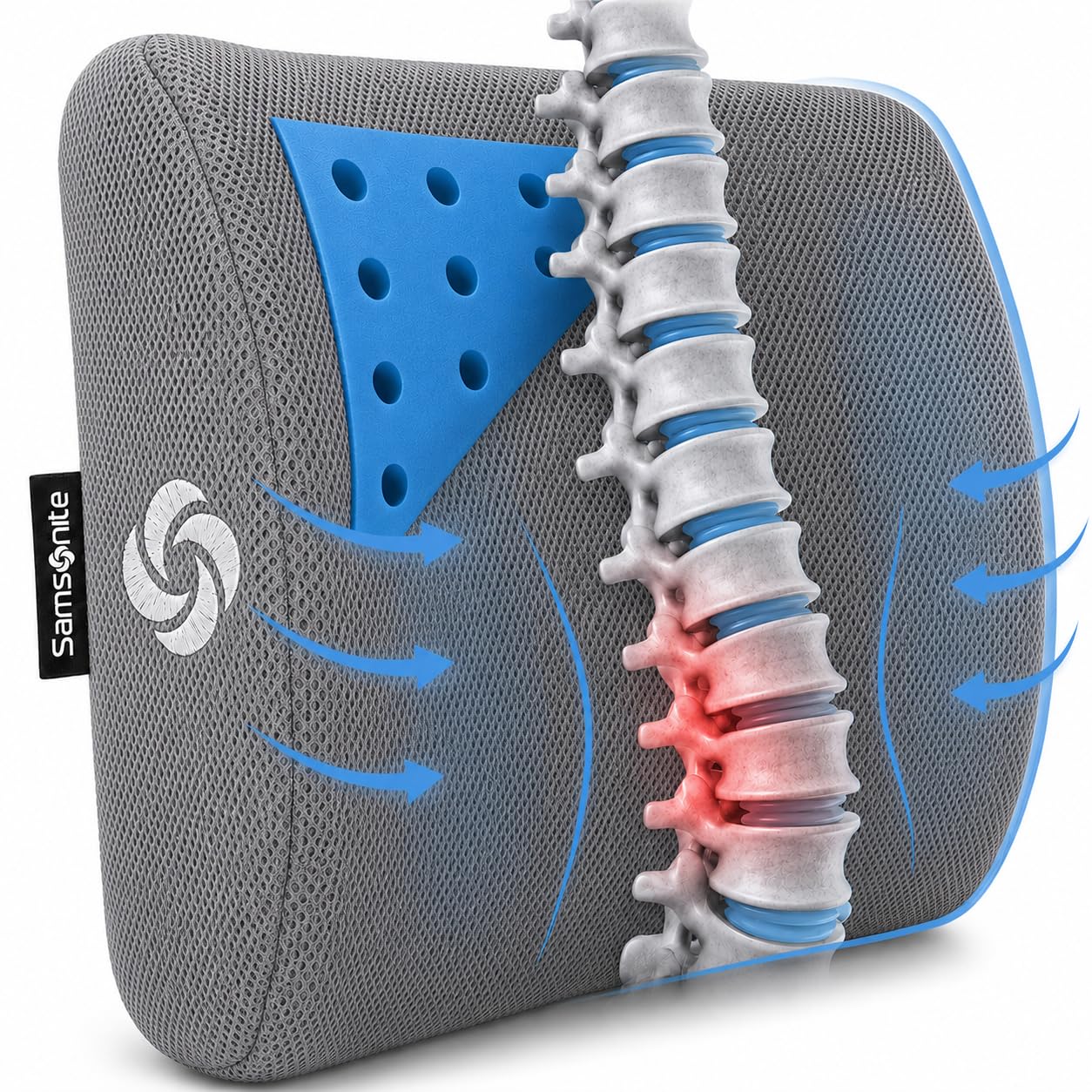 Memory Foam Lumbar Support Pillow for Office Chair, Gaming Chair, or Car-Ergonomic Back Cushion-Home Essentials for Sitting Comfort and Posture Relief Back Support with Cooling Gel, Grey