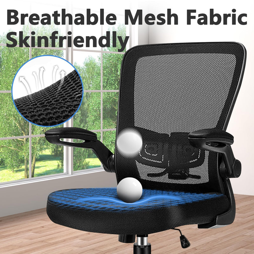 Office Desk Chairs with Wheels, Ergonomic Mesh Chair with Adjustable Height Lumbar Support, Rolling Swivel Computer Task Chair with Flip Up Armrests for Home, Study, Conference, Black (4PK)