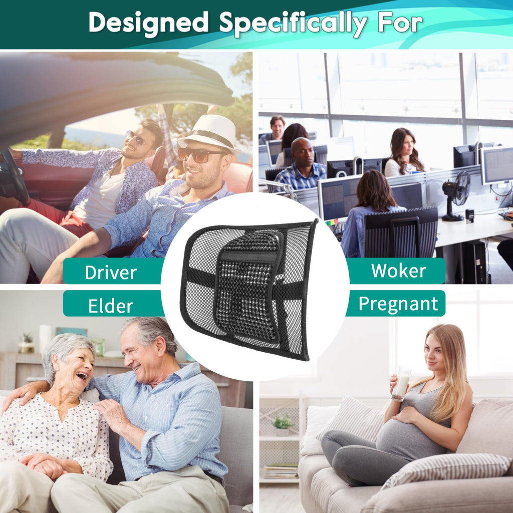 Mesh Back Lumbar Support, Back Support Seat Cushion with Breathable Mesh for Office Chairs Car 12” x 16”
