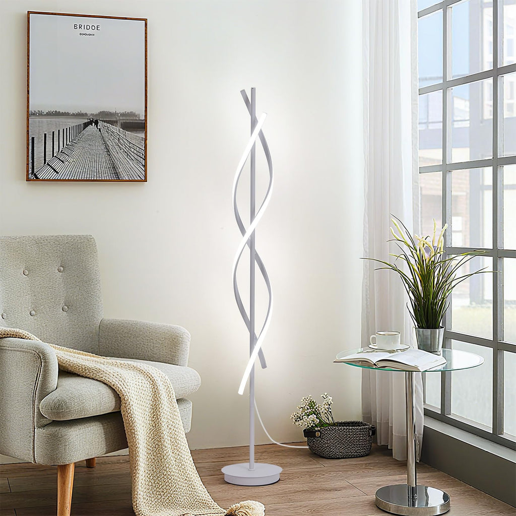 Unique Spiral Floor Lamp Modern Floor Lamps with Remote 3 Color Dimmable Standing Lamp, Modern Tall Lamp for Living Room Bedroom Office, White