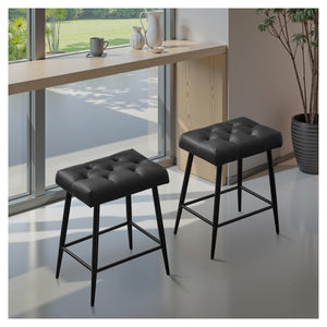Bar Stools Set of 2, 24 Inch Bar Stool for Kitchen Island, Modern Counter Height Bar Stools for Kitchen Counter, Bar Chairs with Sturdy Metal Base and Adjustable Foot Pins, Black