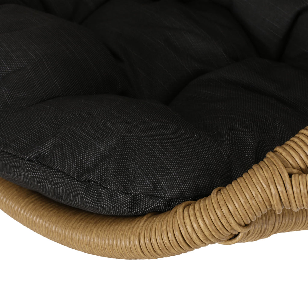 Hanging Basket Chair with Cushion, Outdoor Indoor Basket Chair, Boho Garden Rattan Lounger Porch Swing Furniture, Modern Patio Decor, Brown+Gray
