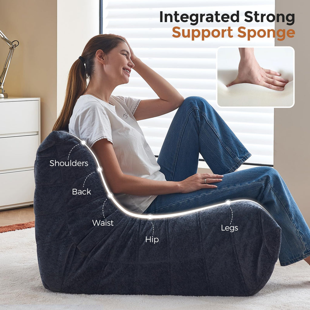 Bean Bag Chairs for Adults, Giant Bean Bag Chair, Memory Foam Beanbag Chair, One-Piece Foam Padding, Bean Bag Sofa for Living Room, Dorms, Apartments, Reading Corner (Blue Grey Plush)