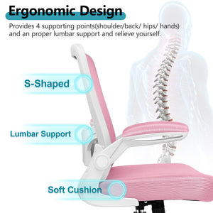 Office Chair, Ergonomic Desk Chair Breathable Mesh Chairs Adjustable High Back Lumbar Support Flip-up Armrests, Executive Rolling Swivel Comfy Computer Chairs Home Office Pink