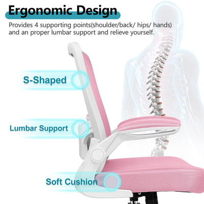 Office Chair, Ergonomic Desk Chair Breathable Mesh Chairs Adjustable High Back Lumbar Support Flip-up Armrests, Executive Rolling Swivel Comfy Computer Chairs Home Office Pink