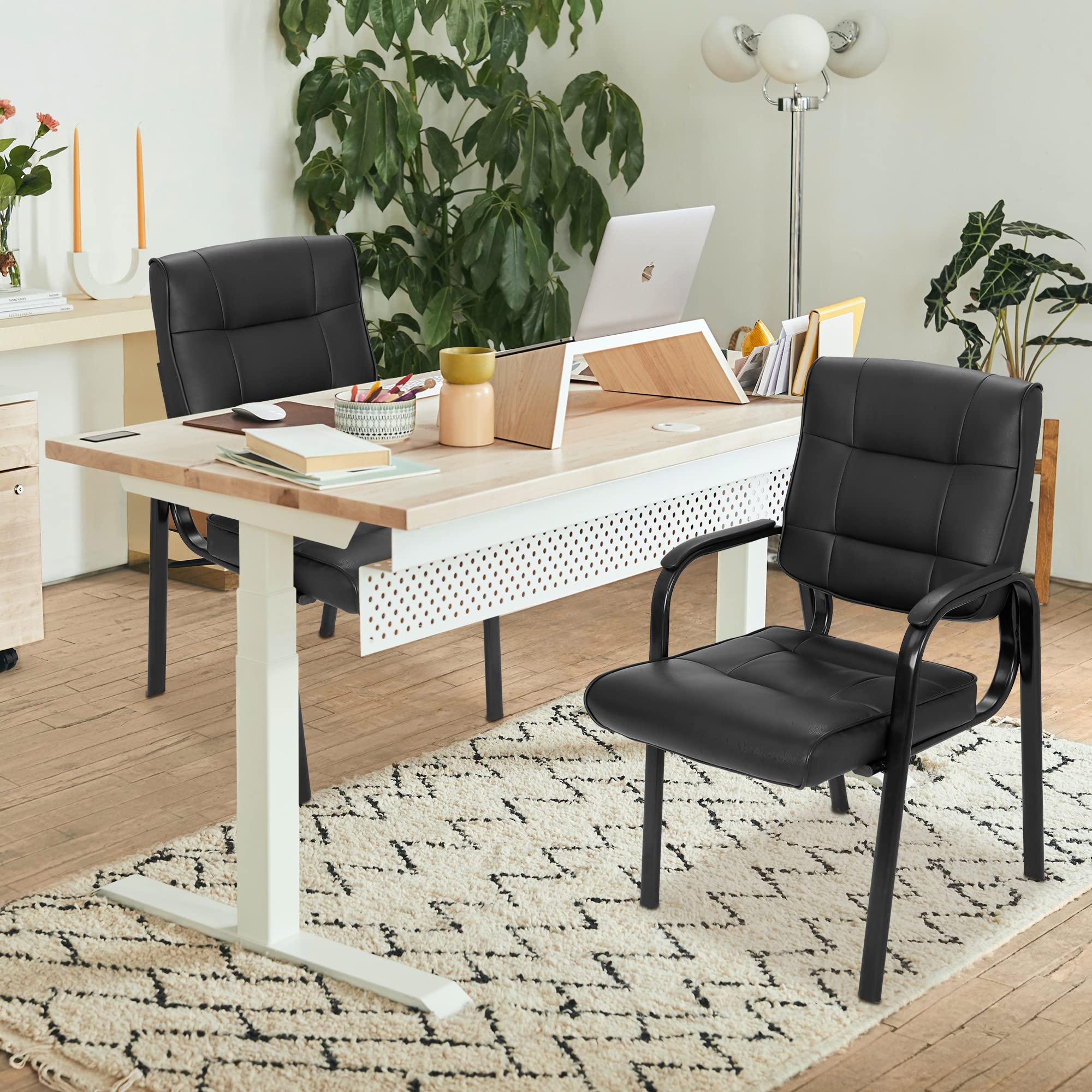 Office Guest Chair Bonded Leather Executive Side Chair Reception Chair with Solid Metal Frame Home Office Furniture