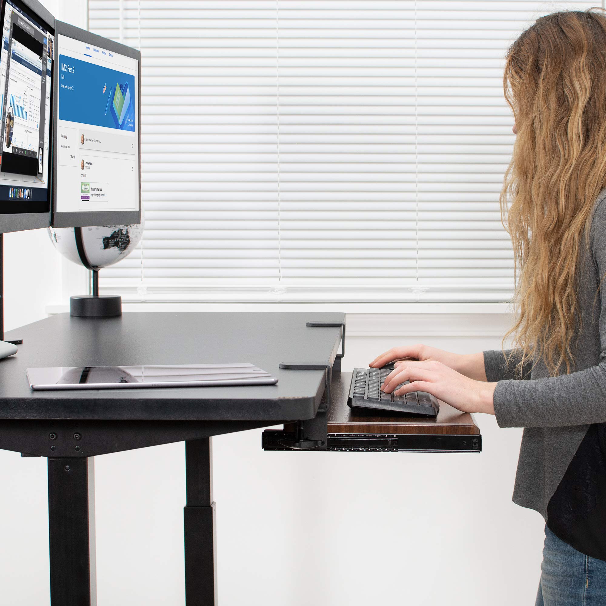 Large Clamp-on Computer Keyboard and Mouse Under Desk Slider Tray, 27 x 11 inch Pull Out Platform Drawer, Dark Wood, MOUNT-KB05D
