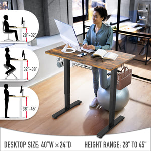 40-Inch Electric Height Adjustable Standing Desk with Drawer, Memory Preset and Cable Management Tray, Rustic Brown