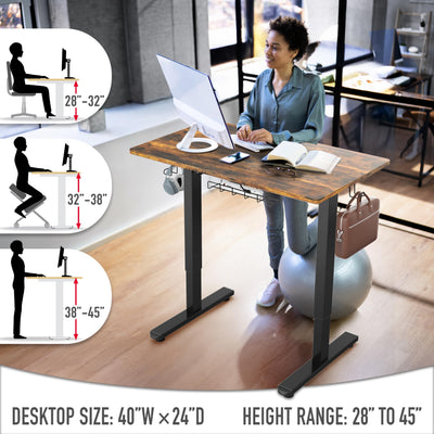 40-Inch Electric Height Adjustable Standing Desk with Drawer, Memory Preset and Cable Management Tray, Rustic Brown