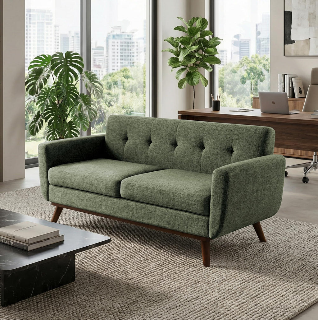 65.2" W Loveseat Sofa, Mid Century Modern Decor Love Seat Couches for Living Room, Button Tufted Upholstered Furniture, Solid & Easy to Install Small Couch for Bedroom Office Apartment, Green