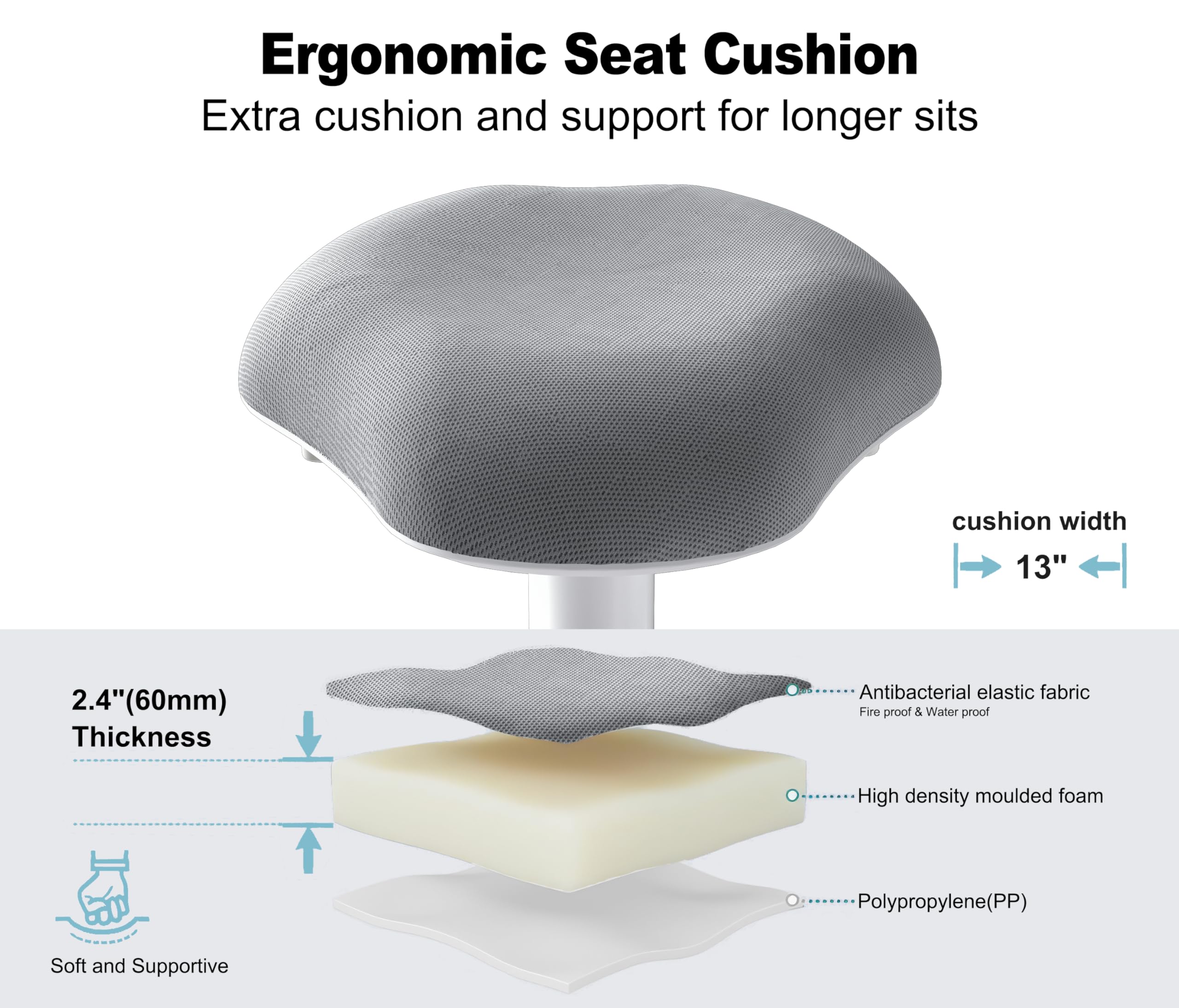 Adult Wobble Stool - Anti-Fatigue Standing Desk Stool with 360° Rocking Non-Slip Curved Base, Height Adjustable 22-32 Inch Standing Chair for Home & Office,Light Wood
