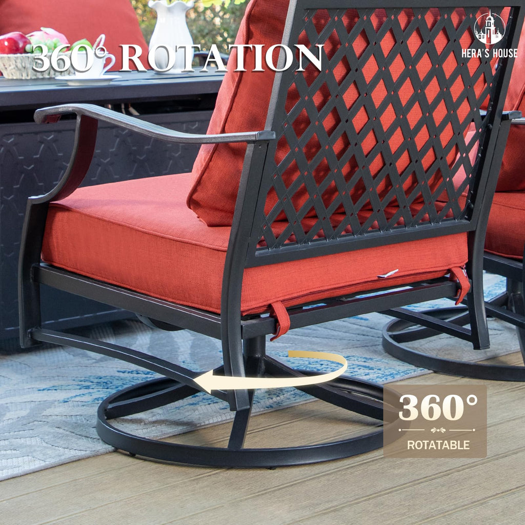 7 Piece Patio Furniture Set, 2 x Swivel Chair, 2 x Leg Chair, 2 x Ottoman, 1 x 3-Seat Sofa, All Cushioned 9 Seats Metal Outdoor Conversation Set for Lawn Garden Backyard