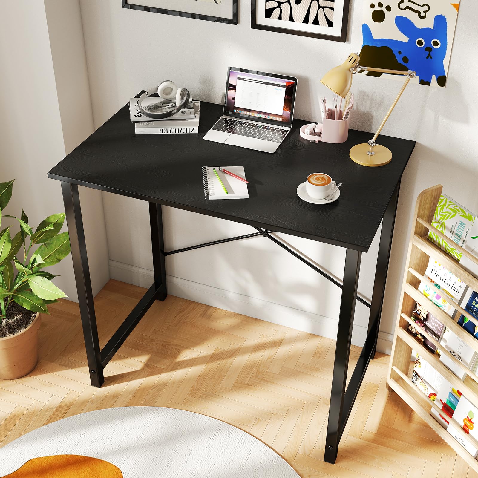 31 Inch Small Computer Desk for Home Office, Gaming Writing Desks for Bedroom Modern Study Work Table Simple Style Workstation with Reinforcement Structure, Black