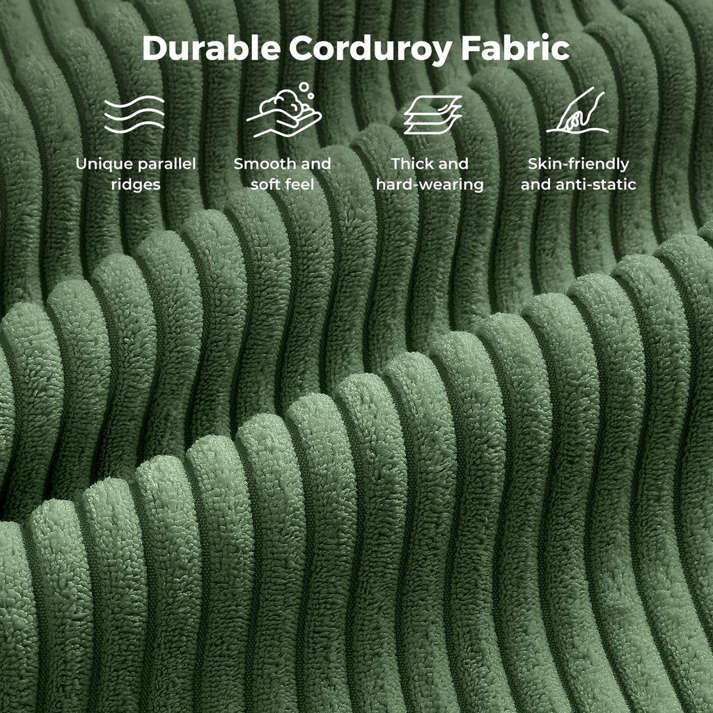 97" Modular Sectional Sofa Green, U-Shaped Couch with Movable Ottoman, Comfy Corduroy Couch with Spring Cushion, Modular Sofa with Deep Seat for Living Room, Bedroom and Apartment
