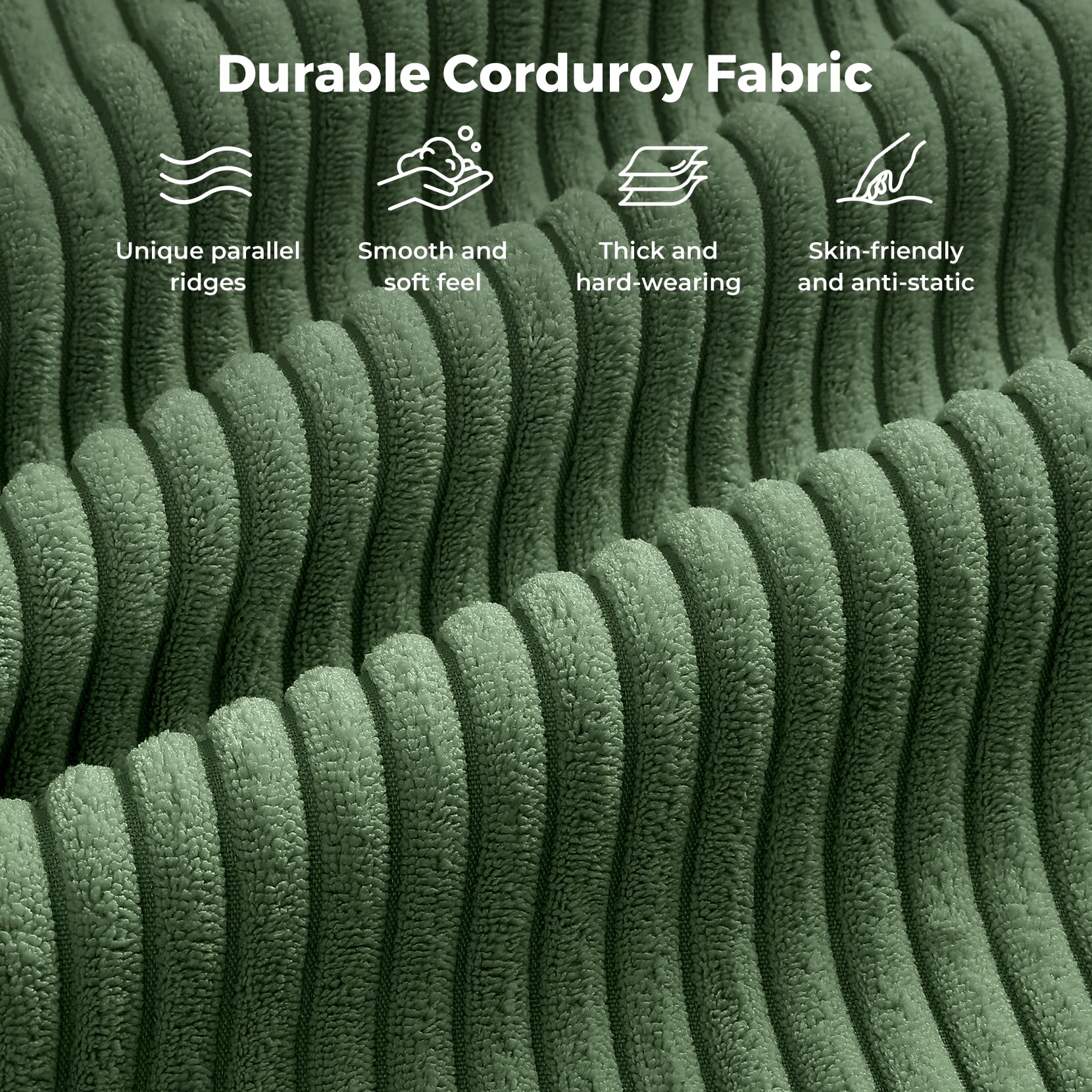 97" Modular Sectional Sofa Green, U-Shaped Couch with Movable Ottoman, Comfy Corduroy Couch with Spring Cushion, Modular Sofa with Deep Seat for Living Room, Bedroom and Apartment