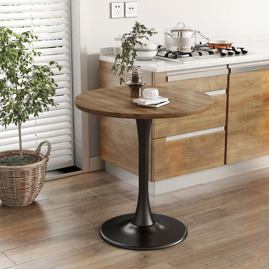 Round Dining Table 31.5" Circle Tulip Table with Wood Thickened Tabletop & Sturdy Metal Pedestal Mid Century Modern Farmhouse Kitchen Tables for 4 Small Places Living Room Cafe,Somber Walnut