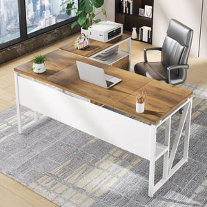 Office Desk with Drawers Sets, 63 inches L Shaped Computer Desk with Mobile File Cabinet,Big Executive Desk for Home Office Furniture Sets (Light Walnut, 63-inch)