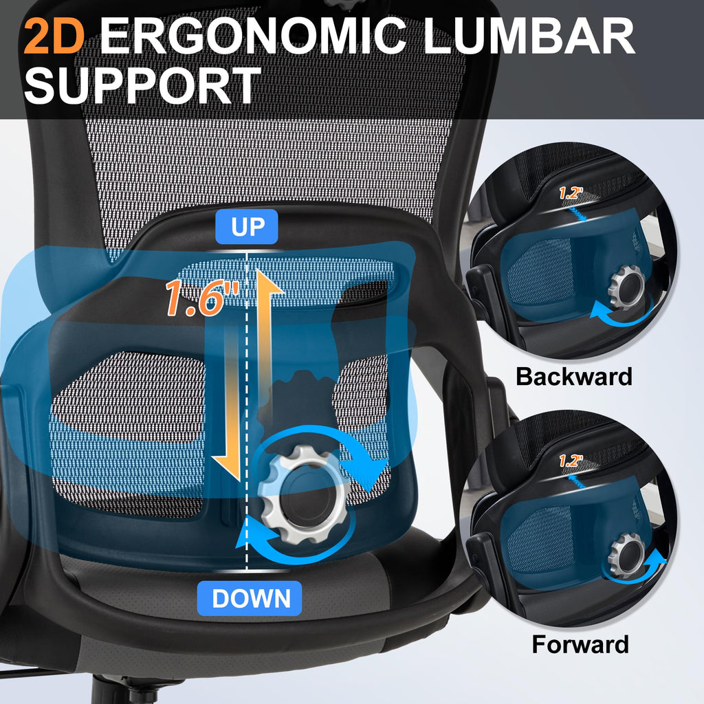 500lbs Big and Tall Office Chair, Large Heavy Duty Executive Computer Chair with 5D Flip Arms,Ergonomic Mesh High Back Desk Chair with Adjustable Lumbar Support 3D Headrest,Thick Spring Cushion