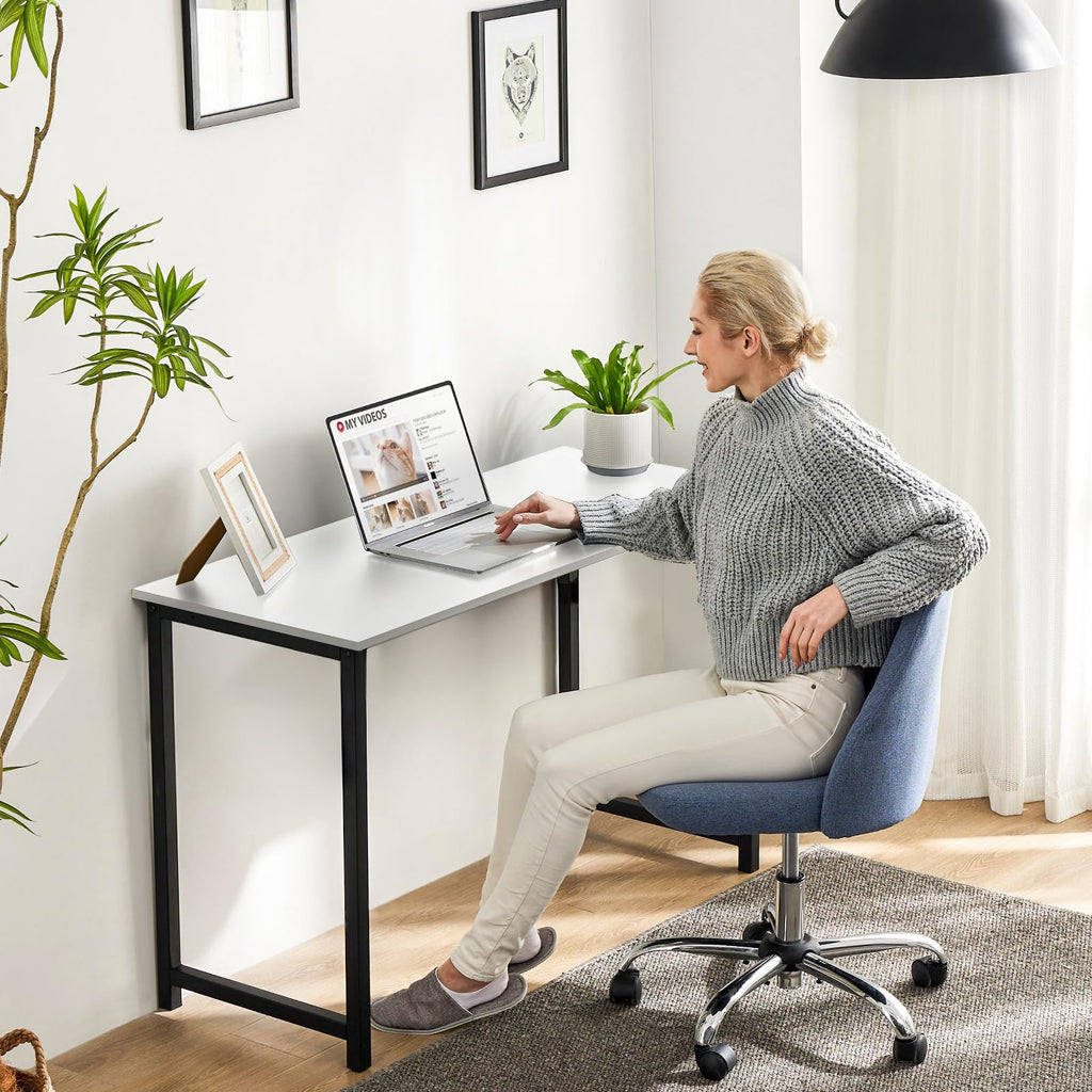 Computer Small Office Desk 32 Inch Student Study Writing Work with Metal Frame Wood Tabletop Modern Simple PC Home Bedroom Table, Modern White