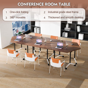 6 Pack Folding Conference Tables with Wheels, 4FT Modern Walnut Modular Conference Room Table Mobile Trapezoid Foldable Training Table for Office Classroom Meeting (6PACK)